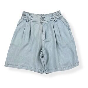 YFB Shorts Women Medium (26 Waist) Blue Chambray Bermuda Pleated High Rise NWT